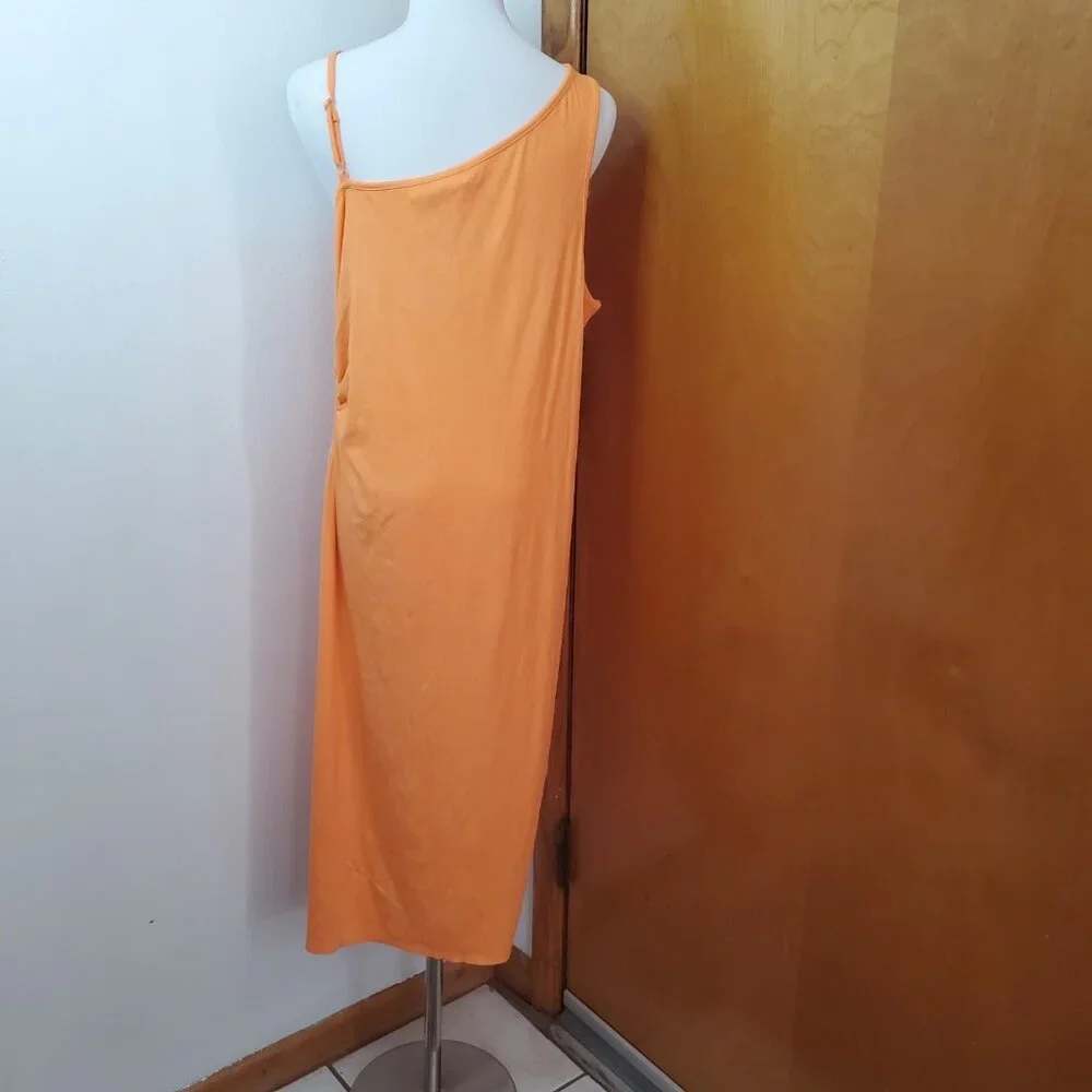 Women's 2X Orange Dress Madden NYC Asymmetrical Neckline Shirred Side Cut Out - Picture 9 of 14